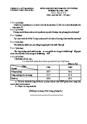 Đề thi khảo sát học sinh giỏi cấp trường năm học 2015 - 2016. lần môn Địa lý 8 - Trường THCS Văn Miếu
